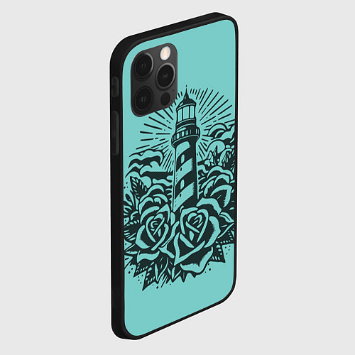 Чехол iPhone 12 Pro Max Маяк и розы / 3D-Черный – фото 2