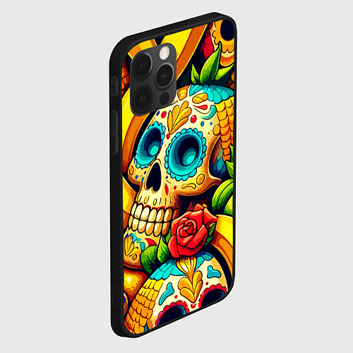 Чехол iPhone 12 Pro Max Colorfull skulls and bananas - pop art pattern / 3D-Черный – фото 2