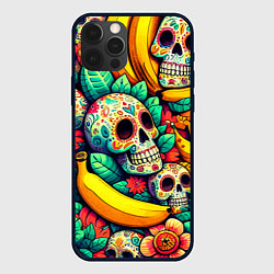 Чехол для iPhone 12 Pro Max Паттерн из черепов и бананов - нейроарт, цвет: 3D-черный