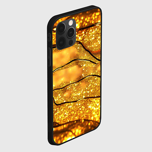 Чехол iPhone 12 Pro Max Золотая текстура с блестками / 3D-Черный – фото 2