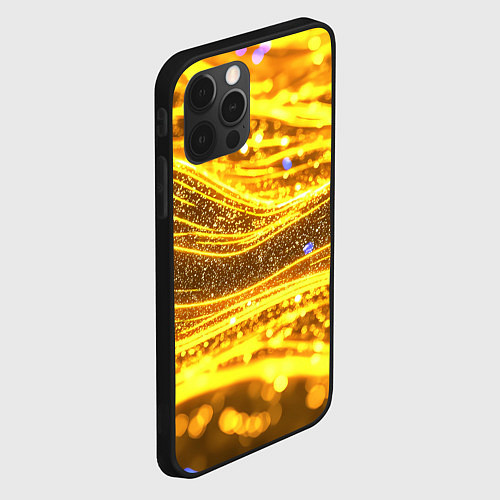 Чехол iPhone 12 Pro Max Золотые блестящие волны / 3D-Черный – фото 2