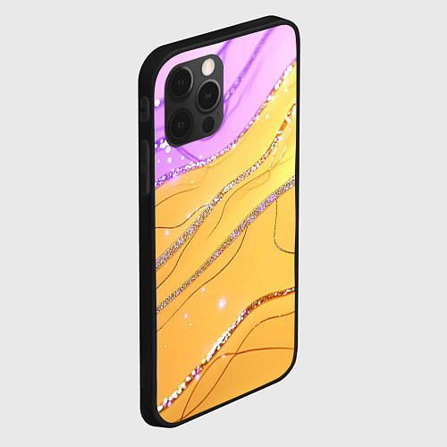 Чехол iPhone 12 Pro Max Фиолетово-золотая текстура с блестяшками / 3D-Черный – фото 2