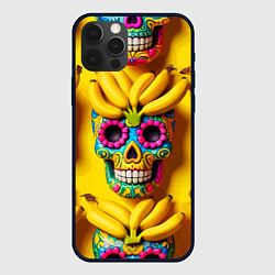 Чехол для iPhone 12 Pro Max Мексиканские черепа и бананы - паттерн, цвет: 3D-черный