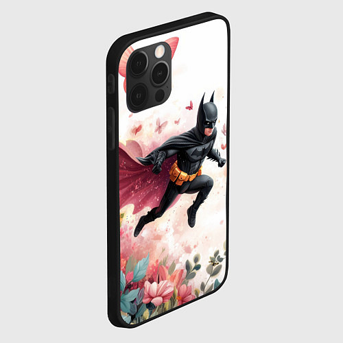 Чехол iPhone 12 Pro Max Бэтмен прыгает над цветами и бабочками / 3D-Черный – фото 2