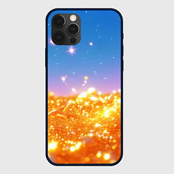 Чехол для iPhone 12 Pro Max Золотые шарики на голубом фоне, цвет: 3D-черный