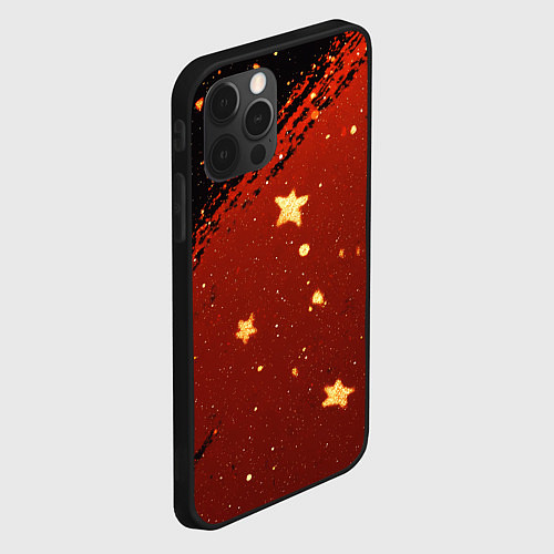 Чехол iPhone 12 Pro Max Золотые звездочки на коричневой текстуре / 3D-Черный – фото 2