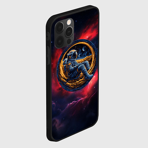 Чехол iPhone 12 Pro Max Космонавт сидит в луне / 3D-Черный – фото 2