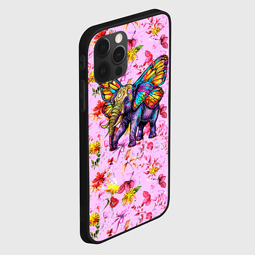 Чехол iPhone 12 Pro Max Слон с крыльями бабочки / 3D-Черный – фото 2