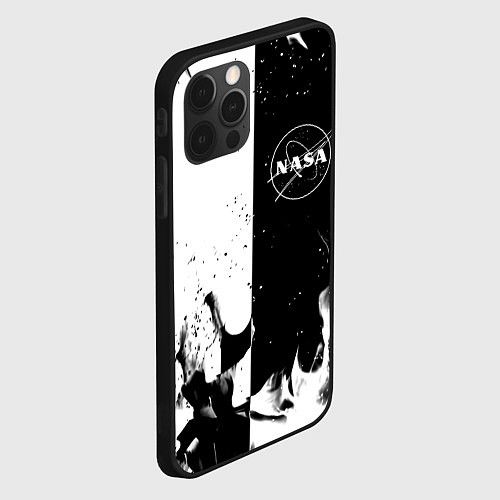 Чехол iPhone 12 Pro Max Nasa черно белый огонь / 3D-Черный – фото 2