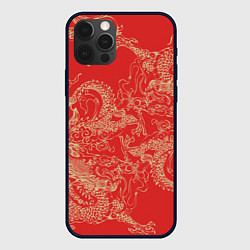 Чехол для iPhone 12 Pro Max Золотые драконы на красном, цвет: 3D-черный