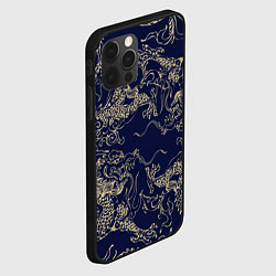 Чехол для iPhone 12 Pro Max Золотые драконы на синем, цвет: 3D-черный — фото 2