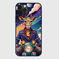 Чехол для iPhone 12 Pro Max Жираф байкер на железном коне, цвет: 3D-черный