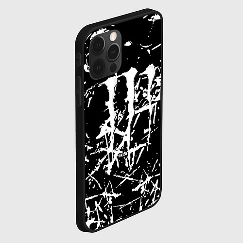 Чехол iPhone 12 Pro Max Monster energy белые штрихи краско / 3D-Черный – фото 2