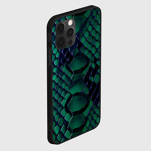 Чехол iPhone 12 Pro Max Бирюзовая змеиная кожа / 3D-Черный – фото 2