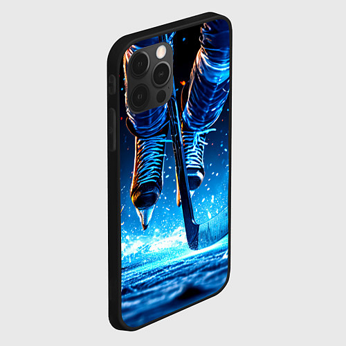 Чехол iPhone 12 Pro Max Хоккеист в синем пламени / 3D-Черный – фото 2