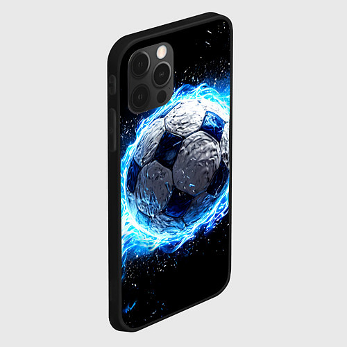 Чехол iPhone 12 Pro Max Футбольный мяч в синем пламени / 3D-Черный – фото 2