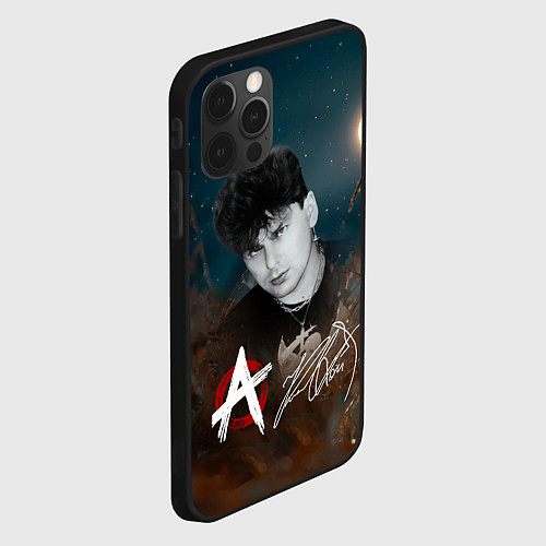 Чехол iPhone 12 Pro Max Юрий Хой на фоне луны / 3D-Черный – фото 2