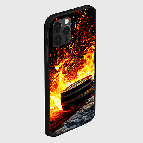Чехол iPhone 12 Pro Max Шайба в огне / 3D-Черный – фото 2