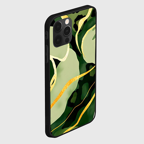 Чехол iPhone 12 Pro Max Зеленый природный паттерн / 3D-Черный – фото 2