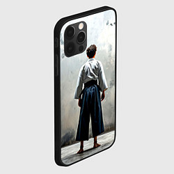 Чехол для iPhone 12 Pro Max Боец айкидо на сером, цвет: 3D-черный — фото 2