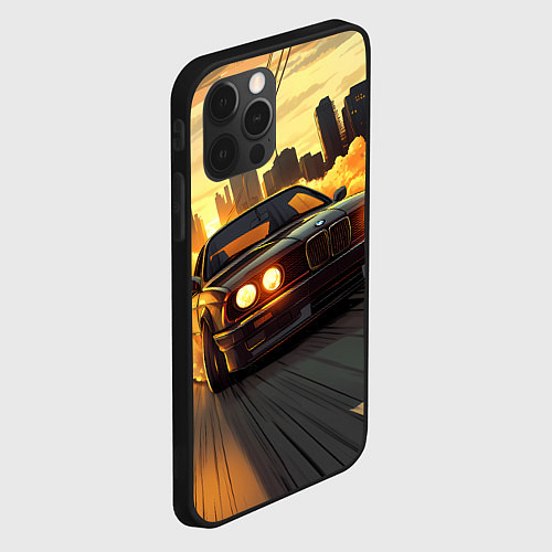Чехол iPhone 12 Pro Max БМВ на фоне заката / 3D-Черный – фото 2
