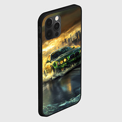Чехол для iPhone 12 Pro Max Зеленый BMW волны на асфальте, цвет: 3D-черный — фото 2