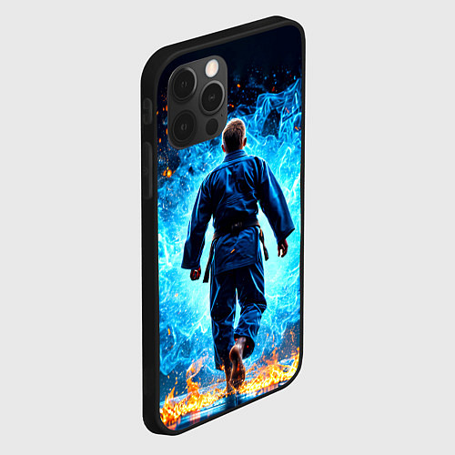 Чехол iPhone 12 Pro Max Дзюдоист в синем пламени / 3D-Черный – фото 2