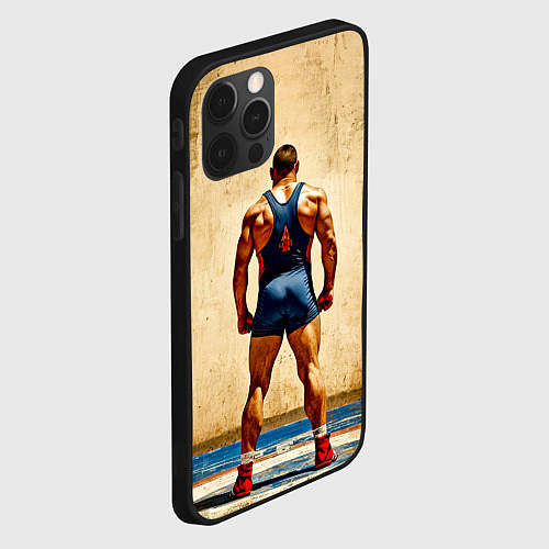 Чехол iPhone 12 Pro Max Греко-римский борец на бежевом / 3D-Черный – фото 2