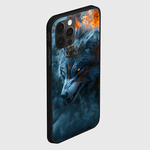 Чехол iPhone 12 Pro Max Волк в короне в огне / 3D-Черный – фото 2