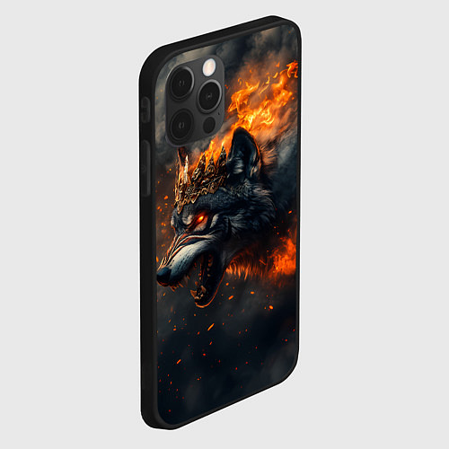 Чехол iPhone 12 Pro Max Волк в огне и дыме / 3D-Черный – фото 2