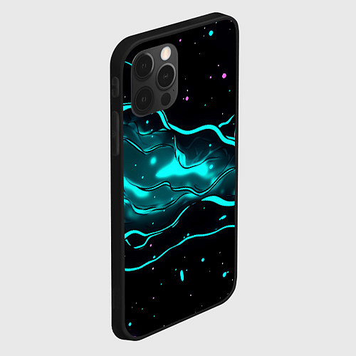 Чехол iPhone 12 Pro Max Голубые неоновые волны текстура / 3D-Черный – фото 2