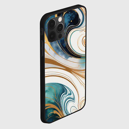 Чехол iPhone 12 Pro Max Аквамарин и оранж узор с завитками / 3D-Черный – фото 2