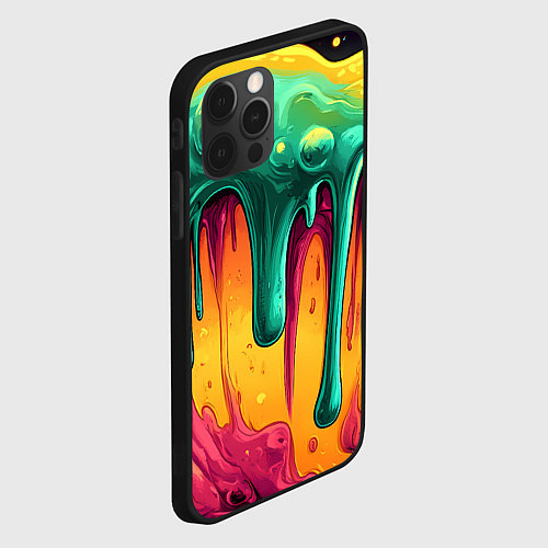 Чехол iPhone 12 Pro Max Зелено-оранжевая клякса / 3D-Черный – фото 2