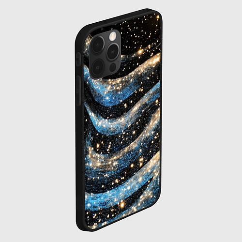 Чехол iPhone 12 Pro Max Волнистые синие линии на черном / 3D-Черный – фото 2