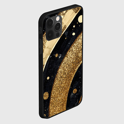 Чехол iPhone 12 Pro Max Выпуклая золотая текстура на черном / 3D-Черный – фото 2