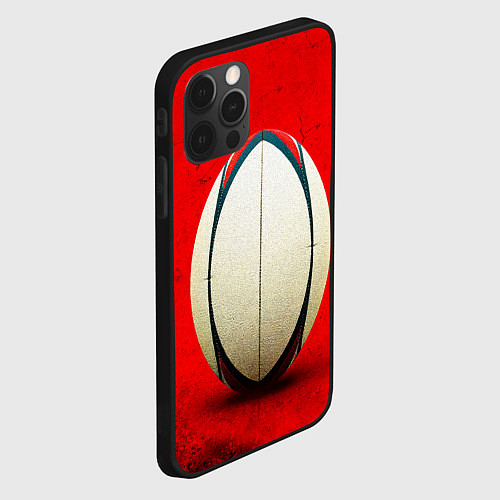 Чехол iPhone 12 Pro Max Мяч для регби на красном / 3D-Черный – фото 2