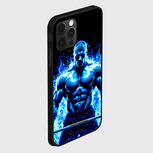 Чехол iPhone 12 Pro Max Пауэрлифтер в синем пламени / 3D-Черный – фото 2