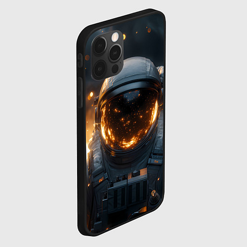 Чехол iPhone 12 Pro Max Космонавт на фоне огня / 3D-Черный – фото 2