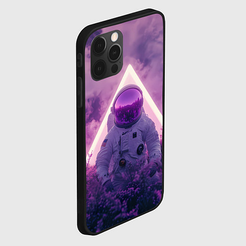 Чехол iPhone 12 Pro Max Космонавт в фиолетовом поле / 3D-Черный – фото 2