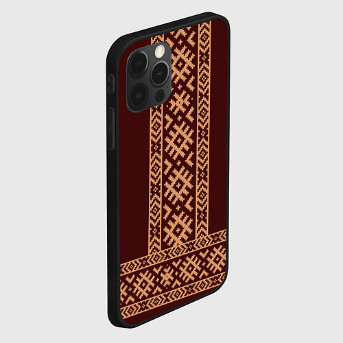 Чехол iPhone 12 Pro Max Золотой узор на бордовом - вышиванка рубаха / 3D-Черный – фото 2