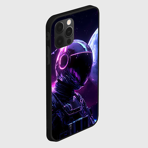 Чехол iPhone 12 Pro Max Космонавт и фиолетовый космос / 3D-Черный – фото 2