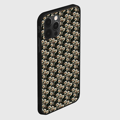 Чехол iPhone 12 Pro Max Нежный цветочный тёмный зелёный / 3D-Черный – фото 2
