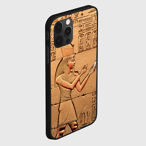 Чехол iPhone 12 Pro Max Фараон со смартфоном египетский барельеф / 3D-Черный – фото 2