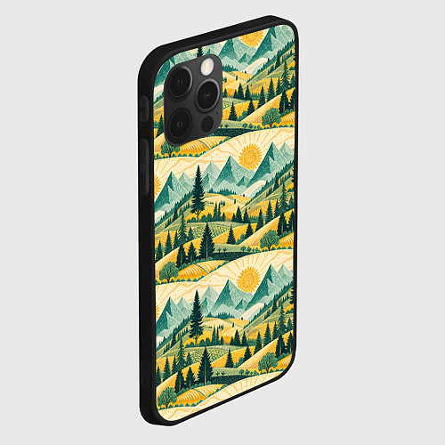 Чехол iPhone 12 Pro Max Горные пейзажи ретро стиль / 3D-Черный – фото 2