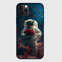 Чехол для iPhone 12 Pro Max Космонавт с букетом роз, цвет: 3D-черный