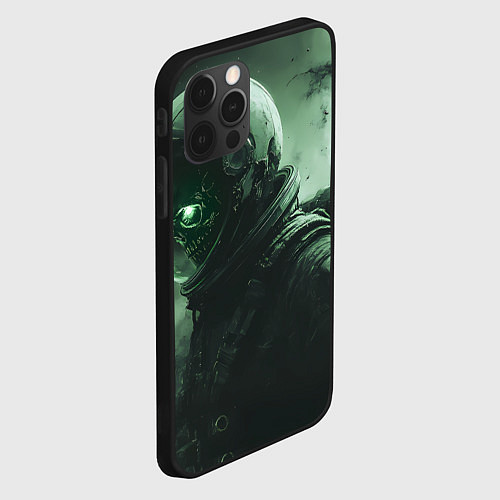 Чехол iPhone 12 Pro Max Зеленый скелет космонавта / 3D-Черный – фото 2