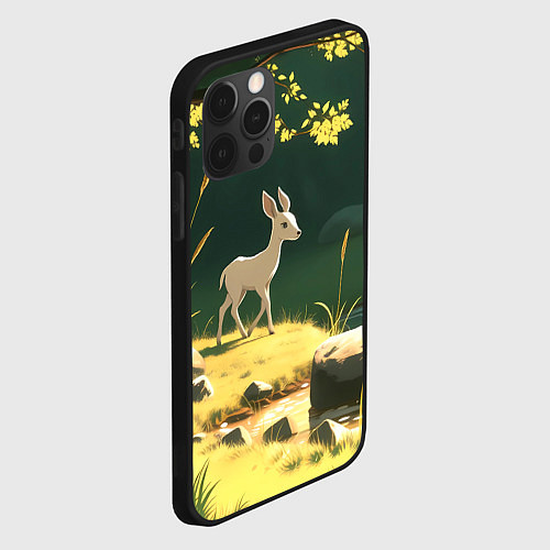 Чехол iPhone 12 Pro Max Оленёнок у озера в лесу / 3D-Черный – фото 2