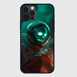 Чехол iPhone 12 Pro Max Неоновый череп в скафандре космонавта