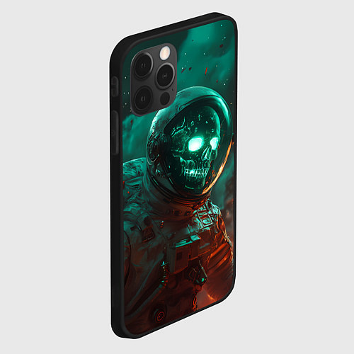 Чехол iPhone 12 Pro Max Неоновый череп в скафандре космонавта / 3D-Черный – фото 2
