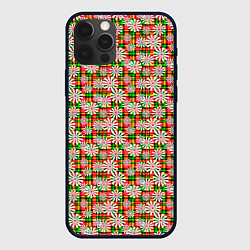 Чехол для iPhone 12 Pro Max Белые ромашки на красно зеленом клетчатом фоне, цвет: 3D-черный